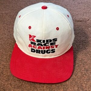 B- Vintage Kmart Kids Race Against Drugs Snapback Hat White Red Cap Retro 90s